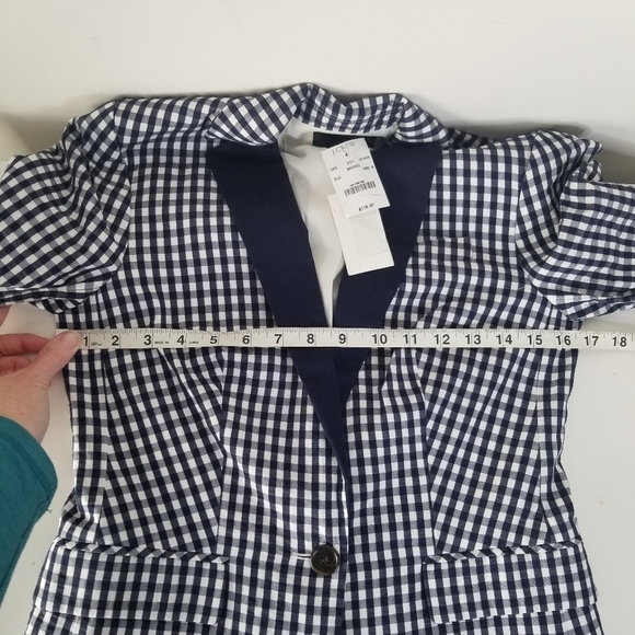 NWT J.Crew Puckered Gingham Navy White Blazer Size 0 Academia Preppy - Picture 9 of 16